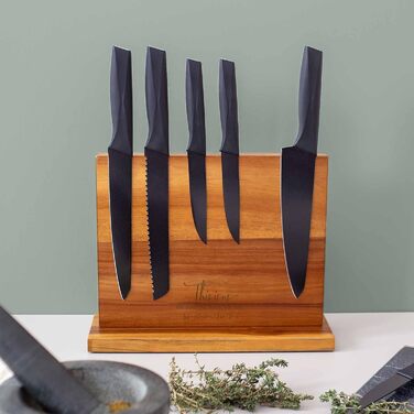Personalized Magnetic Knife Block made of Acacia Wood - Without Knives - 32 x 25 x 10.5 cm - Stable Base - Individual Design - Gift for Birthday, Mother's Day, Housewarming - Wooden Knife Holder (This is us)