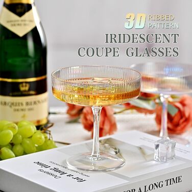 Набір келихів для мартіні CUKBLESS (6 шт.), 200 мл, вінтажний дизайн, ручної виготовлення, для коктейлів, десертів, віскі та мартіні