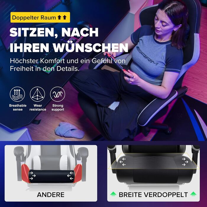 Ігровий крісло GTPLAYER з ергономічним дизайном, м'якою оббивкою з тканини, підголовником та підставкою для ніг, світло-чорного кольору