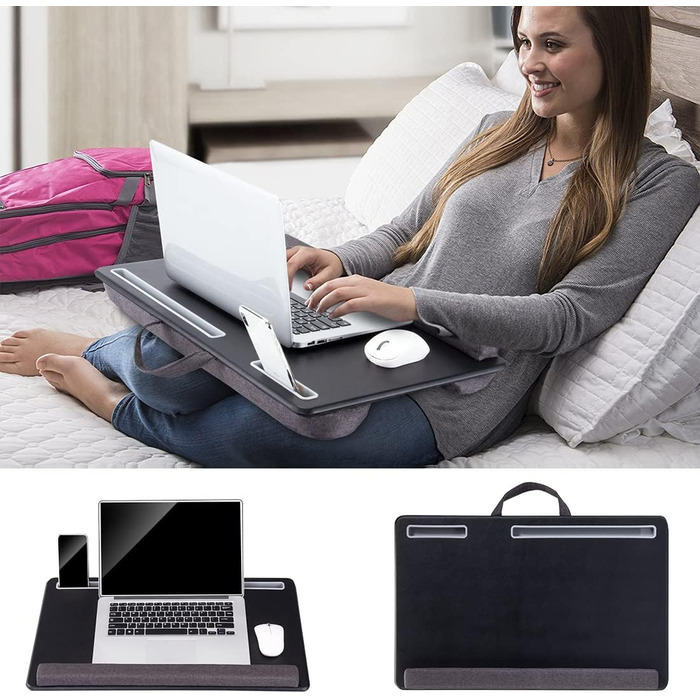 Великий стіл для ноутбука – LapDesk з PU матеріалу, для геймінгу, з підставкою для телефону та підкладкою для зап'ястя, чорний. Підходить для ноутбуків, MacBook, Tablet, ліжка, дивана