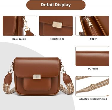 Сумка жіноча Miss Lulu середнього розміру: шкіряна сумка-тоут, крос-боді, вінтажний стиль (коричнева, 2513)