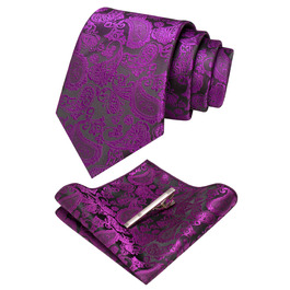 Краватка та нагрудна хустинка JEMYGINS Graziös Paisley з краваткотримачем (фіолетовий)