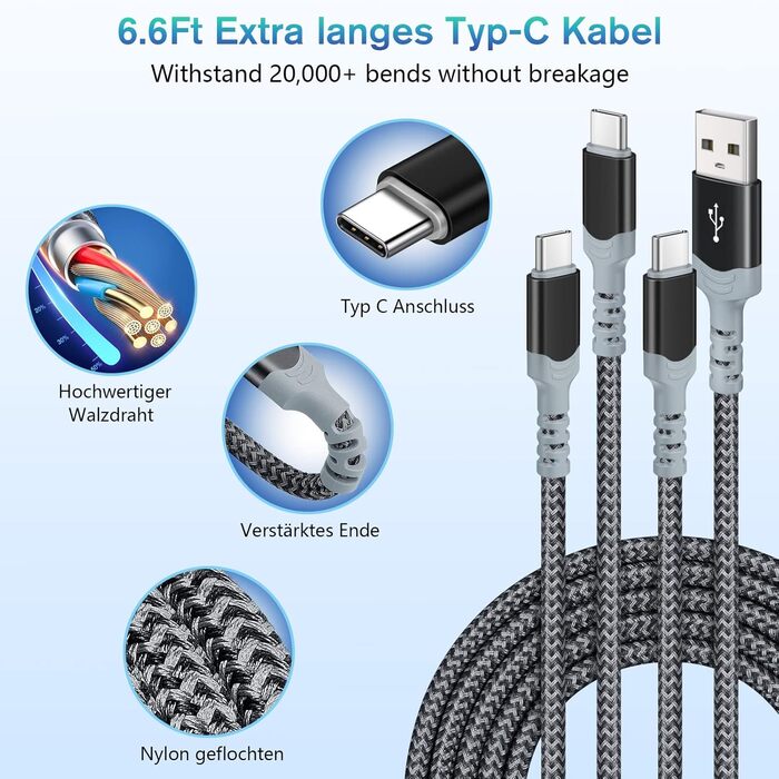 Зарядний пристрій Acezeek USB-C 35W 4-порти + 2x USB-C кабелі 60W 6.6ft для Samsung, LG, Google Pixel, планшетів (Чорний)