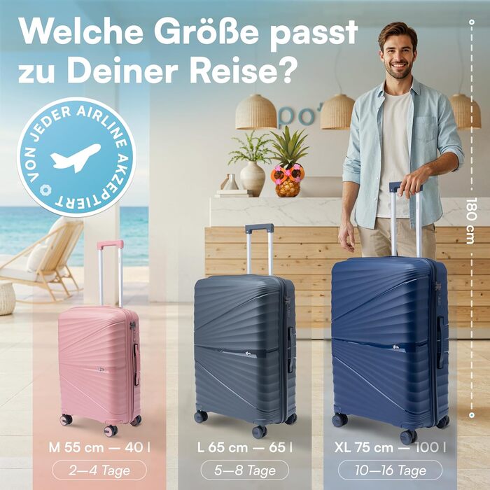 Xonic® Валіза з жорстким корпусом M, 40L - Міцний Rollkoffer з поліпропілену з подвійними колесами на 360° та TSA-замком - Чемодан для подорожей, м'ятно-зелений, XL (100L)