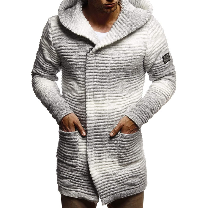Чоловіча в'язана куртка Leif Nelson з капюшоном та блискавкою - чоловічий кардиган з м'якого трикотажу, XXL, бежево-сірий