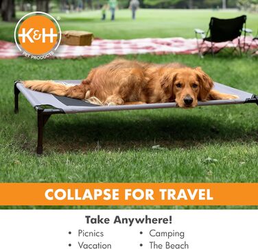 K&H Pet Products Elevated Outdoor Dog Bed, Breathable, Cooling, Elevated Cot Bed, Hammock for Large Dogs, Washable Mesh Cover, Elevated Metal Frame, Foldable