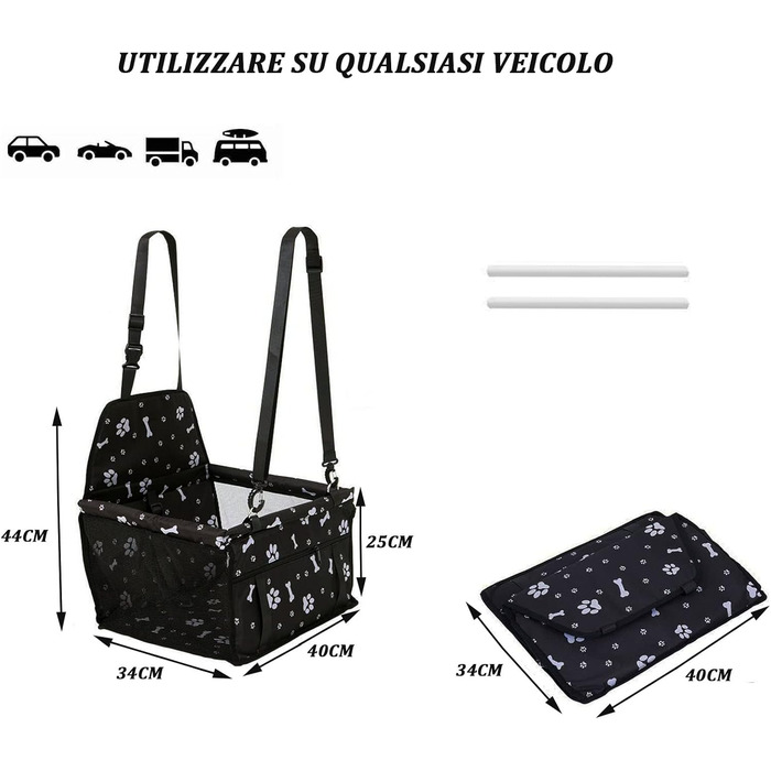 Автокрісло для собак - стабільне, з ременями безпеки, для маленьких та середніх собак. Водонепроникне автокрісло для собак на заднє та переднє сидіння (з відбитком лап)