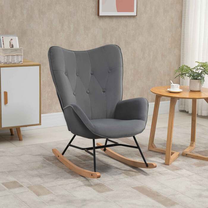 HOMCOM Rocking Chair with Steel Frame, Padded Lounge Chair, Velvet-like Polyester, Comfortable Seat for Living Room