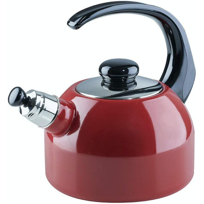 Riess, 0543-020, Flötenkessel Plus, CLASSIC - COLOR ROT, Diameter 18 cm, Height 21.7 cm, Capacity 2 liters, Enamel, 3-fold enamelled, red/black, Induction 21.7 cm Red