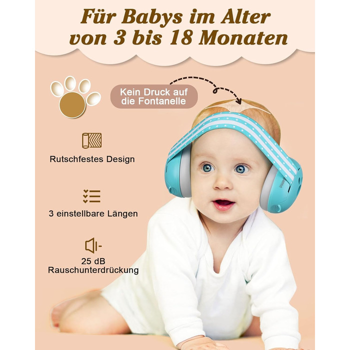 Навушники для захисту від шуму Lilian&Gema для немовлят - 2 в 1, блакитні