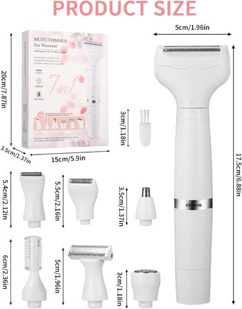 Набір для епіляції та стрижки 7-в-1 для жінок: тример для обличчя, бікіні, під пахвами, носа. USB, водонепроникний, портативний.