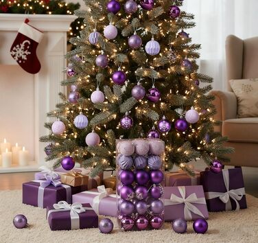 40 Штучних Різдвяних Кулі Прозорі з Кришкою, 6 см, Різдвяні Кулі з 5 Різними Дизайнами, Пластикові Кулі для Ялинки, Вікна, Внутрішнього та Зовнішнього Декору (Фіолетовий)