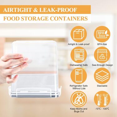 Набір контейнерів для продуктів з кришкою, 16 шт., BPA free, герметичні, для зберігання круп, борошна, цукру, з етикетками (1.6л)