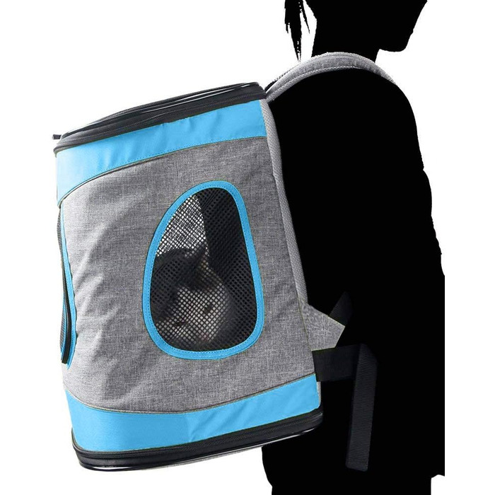 Складана переноска для собак та котів - транспортна сумка для подорожей на авто та літаку. Міцна переноска-рюкзак сіро-зеленого кольору (сіро-блакитного).