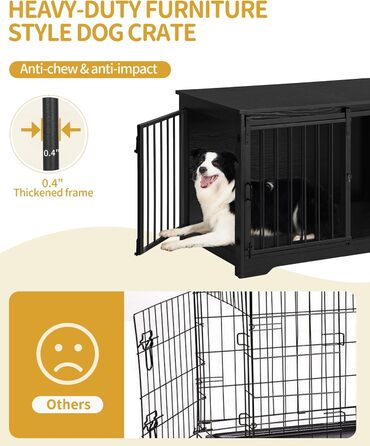 Клітка для собак Hzuaneri, 100 см, дерев'яна, з розсувними дверима, для дому, чорна (100 x 60 x 68 см)