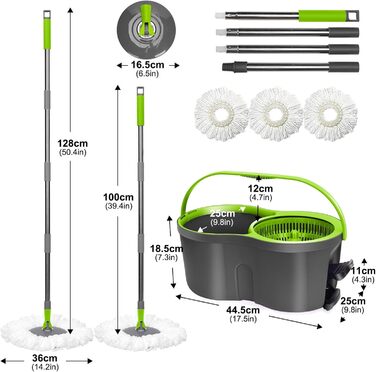Набір для миття підлоги Masthome: відро, моп з функцією віджиму, 3 мікрофібрових насадки, для всіх типів підлоги