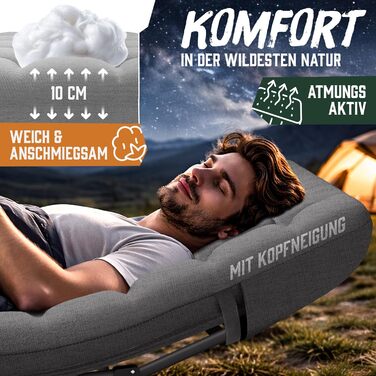 Ліжко кемпінгове розкладне ELONEO NEU Преміум сіре до 200 кг з сумкою для транспортування та бічними кишенями