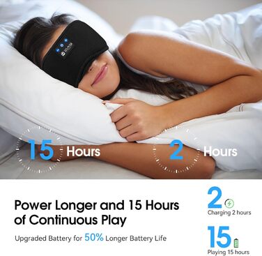 Маска для сну для тих, хто спить на боці, з Bluetooth навушниками. 100% непрозора маска для очей, ультрам'яка. Для подорожей, сну, йоги, медитації. Чорна. 1 шт.