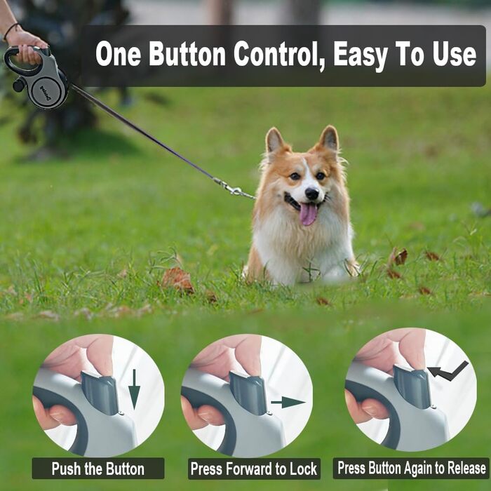 Висувна собача шлейка 8м, рулетка для собак з подвійною шлейкою, безпечна рулетка з пряжкою, для середніх та великих собак (сірий/чорний), 8м