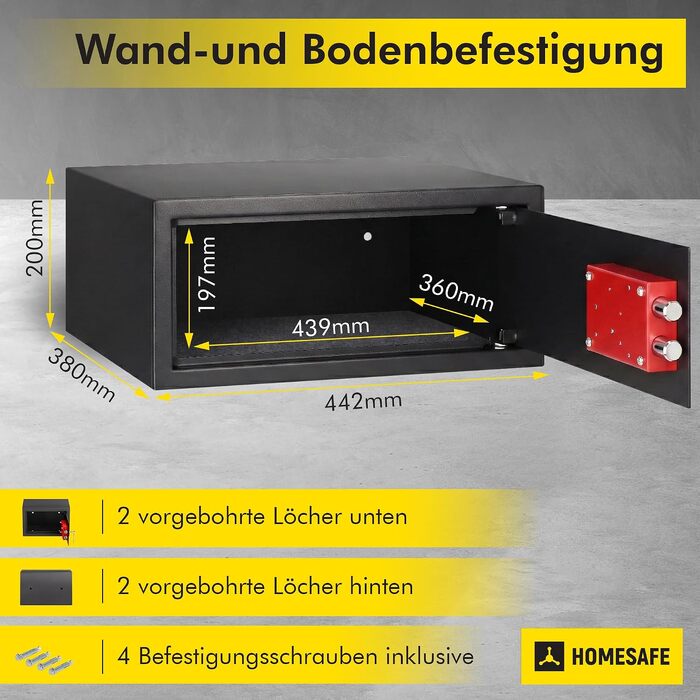 Сейф Homesafe HV15K з ключовим замком, вугільно-чорний сатиновий (20x44.2x38 см)