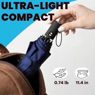 Вітростійкий туристичний парасолька SIEPASA, компактний автоматичний парасолька для подорожей, Marineblau (темно-синій), 42 дюйми