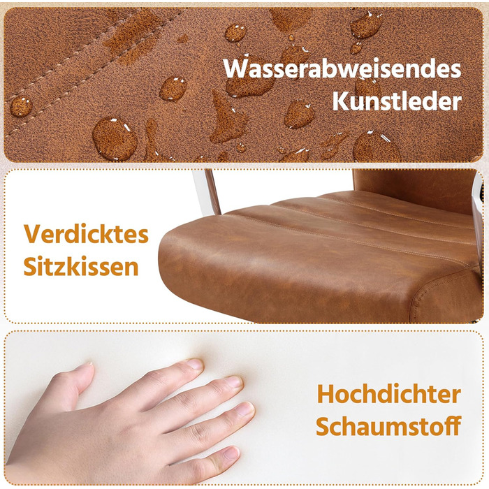 Офісне крісло Yaheetech ергономічне, з підлокітниками та роликами, для офісу та дому, витримує до 130 кг, колір - іржаво-коричневий