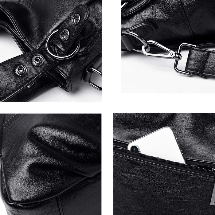 Жіноча сумка-шопер велика шкіряна чорна через плече Hobo Bag Damen - оригінал