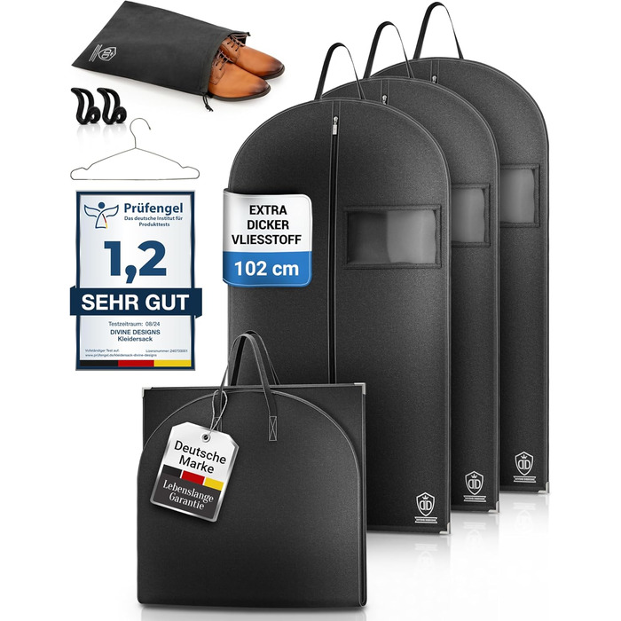 Чохли для одягу 2 шт. 120x60 см мотоотанів – захисні сумки для зберігання одягу. Підходять для костюмів, пальто, курток. Чорний колір.