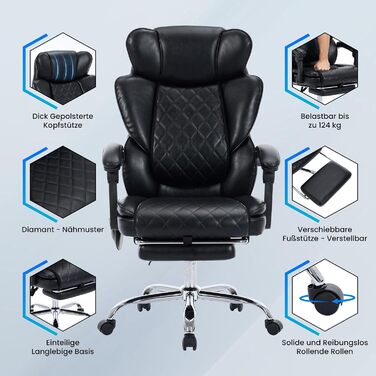 Офісне крісло Colamy з ергономічною підтримкою спини, регульованою підголівником та функцією масажу (чорний)