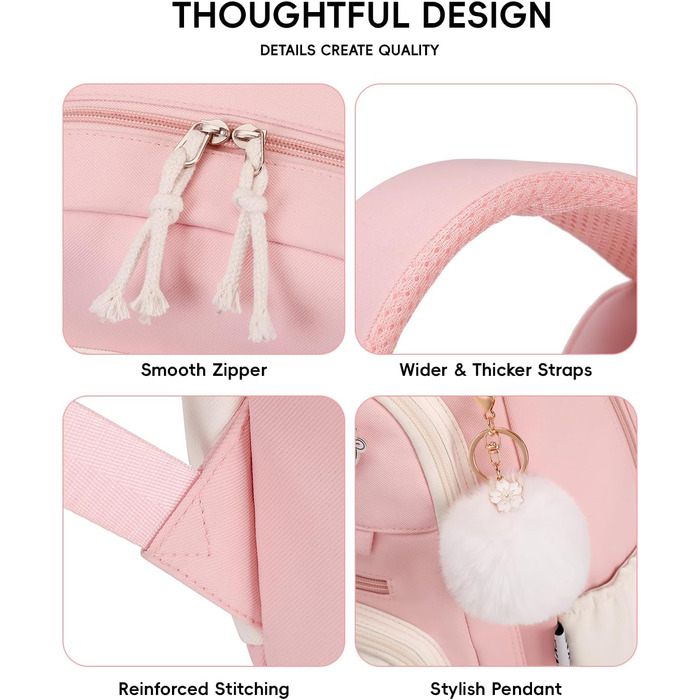 Рюкзак Tanou для дівчаток, шкільний набір: рюкзак, сумка через плече та пенал, casual рюкзак для школи, рожевий