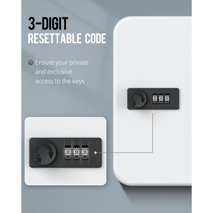 Шкафчик для ключів Uniclife на 60 позицій з комбінацією та ключовим замком, цифровий, з регульованими полицями (20 ключів, білий)