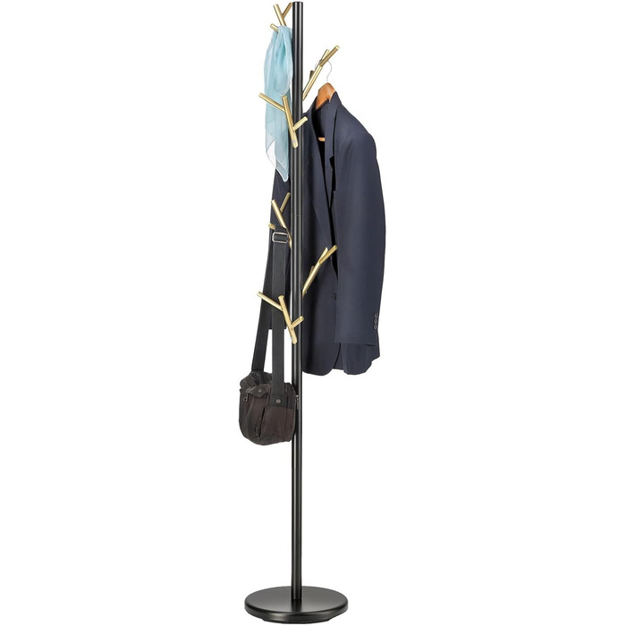 IDIMEX Clothes Rack ZENO made of metal, coat rack in green paint, jacket stand with 6 practical hooks (Black/Gold)