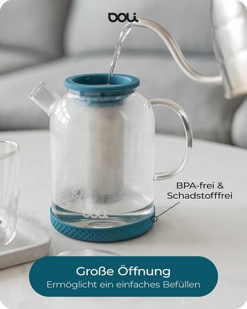 Скляний чайник Doli 1,5 л з сіткою з нержавіючої сталі, чорний — для гарячих та холодних напоїв, підходить для посудомийки, BPA-free