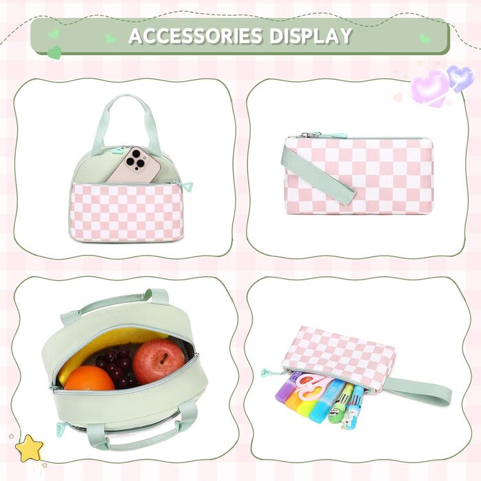 Рюкзак для дівчаток: ідеальний шкільний рюкзак для молодших та старших класів, рюкзак-сумка Kawaii, велика місткість (Зелений, 3-кільний комплект)