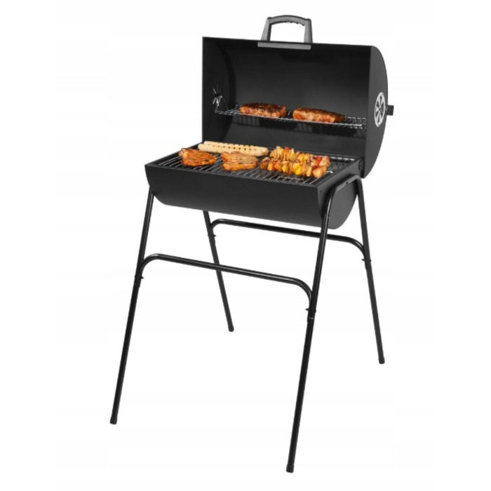 Великий садовий вугільний гриль-бочка Grill Meister з кришкою та робочим столом