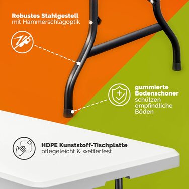 Зручний розкладний садовий стіл Casaria® 183x76 см - білий, для тераси, балкону, кемпінгу