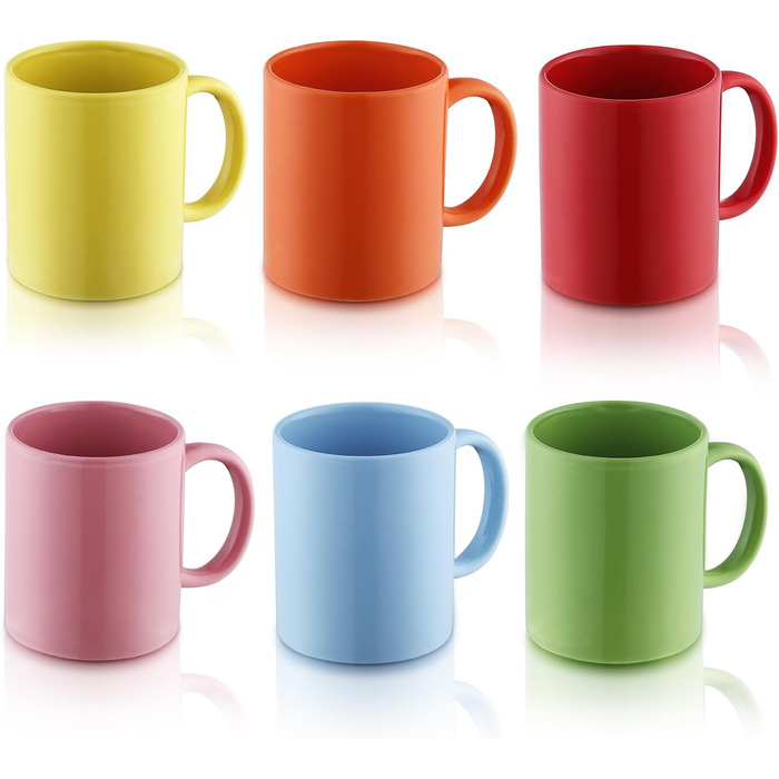 Evanda Coffee Mugs, Set of 6, Large 350 ml Ceramic Cups, Drinking Glasses, for Coffee, Tea, and Mulled Wine, Dishwasher Safe (Mixed Color)
