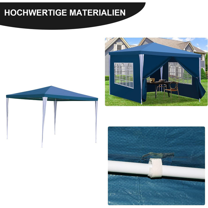 Waterproof Garden Gazebo, Gazebo, Stable and Winter-Proof with 4 Side Panels and Windows, Garden Party Tent with UV Protection 50+ for Parties, Market Stalls, Flea Markets, and Camping, Green, 3x3m (Blue-3x3M)