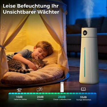 Зволожувач повітря для спальні, 4л, тихий ультразвуковий, з поворотною на 360° форсункою, пультом дистанційного керування, автоматичним вимкненням, 40 годин роботи, таймером, для дитячої кімнати, офісу, рослин