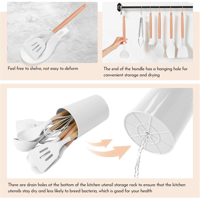 Набір кухонних аксесуарів Howephofly: 23 шт. з силікону, антипригарні, стійкі до нагріву, з тримачем та гачками для підвішування (білий)