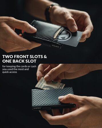 Кредитне портмоне VULKIT з RFID захистом, шкіряне, автоматична висувна картка, для карток та нотаток, чорне