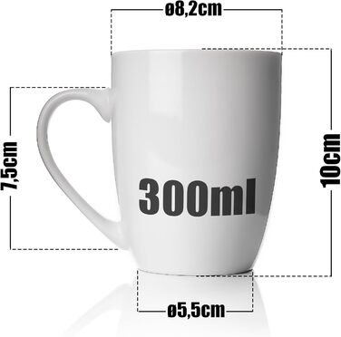 Набір кавових чашок BigDean 6 шт. 300 мл з якісного фарфору, білі, з ручкою, для розмальовування, стійкі до подряпин та ударів, придатні для миття в посудомийній машині