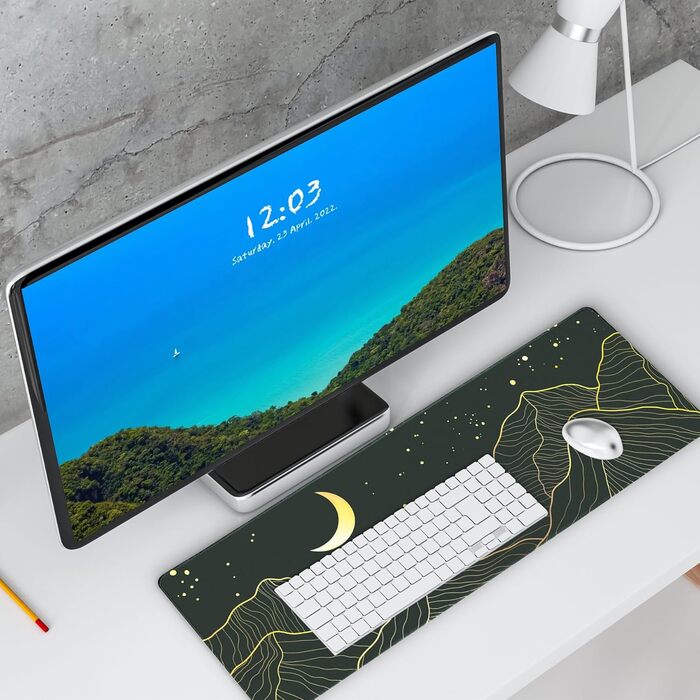 HAUTOCO Килимок для миші ігровий XXL 800x300 мм, чорний, з абстрактним дизайном (Гора та Місяць)