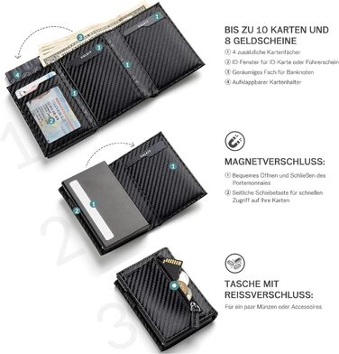 Чоловіче шкіряне портмоне IceReco з RFID захистом: картхолдер, гаманець, міні-портмоне з відділенням для монет (чорний, карбон)