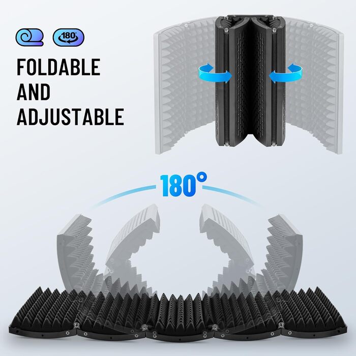 Акустичний ізоляційний екран для мікрофона CAHAYA, 5-панельний поглинач звуку та поп-фільтр, регульований на 180°, складаний захисний щит для студійного запису