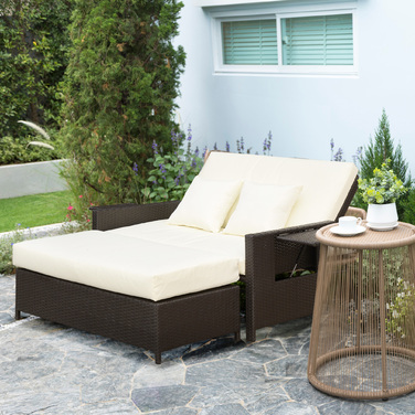 Крісло-софа Outsunny з ротангу Polyrattan, 2-місні, з подушками та пуфом, коричневого кольору, ідеально підходить для саду та тераси