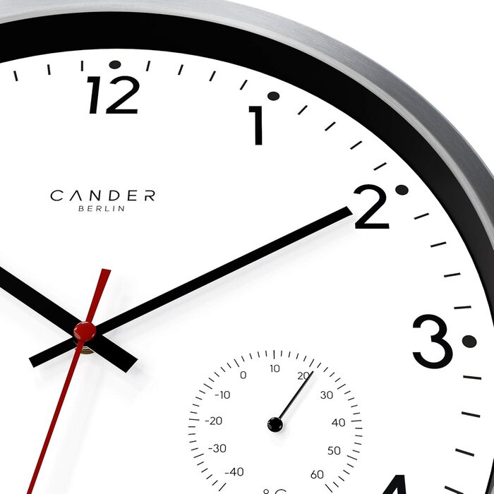 Cander Berlin MNU 3330 White Wireless Wall Clock with Temperature and Humidity Display, 12 inches (Ø) 30.5 cm