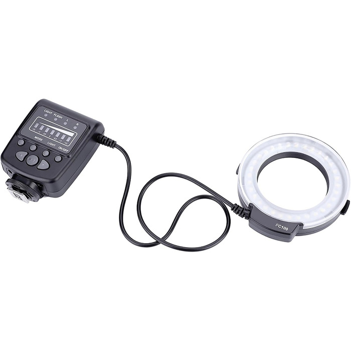 VBESTLIFE FC-100 LED-кільцеве світло для фотостудії, універсальне, 5000K, 7 рівнів регулювання, адаптери 40.5-77 мм