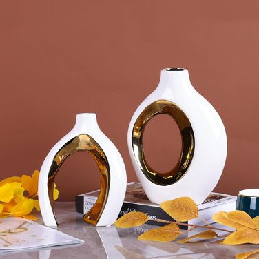 Керамічні вази XIAOMAGG, набір 2 шт. - Сучасний дизайн, ваза для декору дому, офісу, вітальні (Білий золотий)