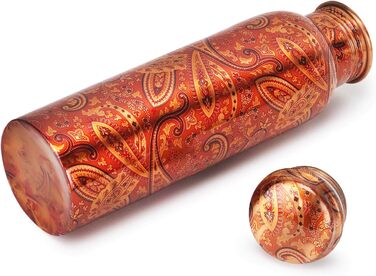 Zap Impex Copper Water Bottle for Ayurvedic Benefits, Rajasthani Print Design, Travelers Water Pitcher Bottle, Joint Free, 900ml
